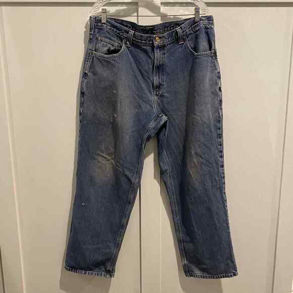 Carhartt Jeans Mens 36x30 Blue Baggy Relaxed Distressed Worn Workwear - Picture 1 of 16